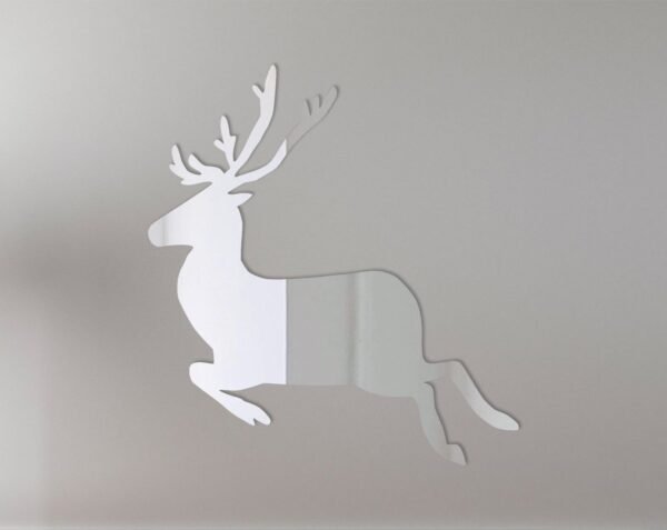 Wall mirror shaped like a running buck with antler details.