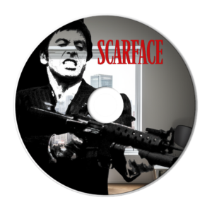 Mirror art print featuring Scarface movie cover on CD/DVD.