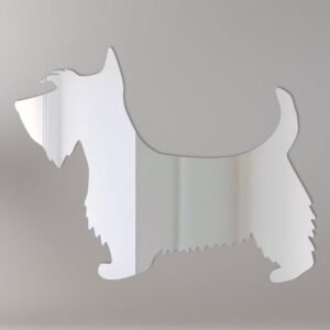 Decorative mirror shaped like a Scottie dog with a hanging chain.