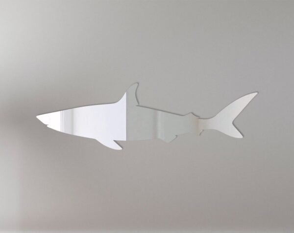 Shark-shaped mirror with 'Shark 2' text