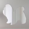 Shih Tzu-shaped mirror with 'Welcome' sign.