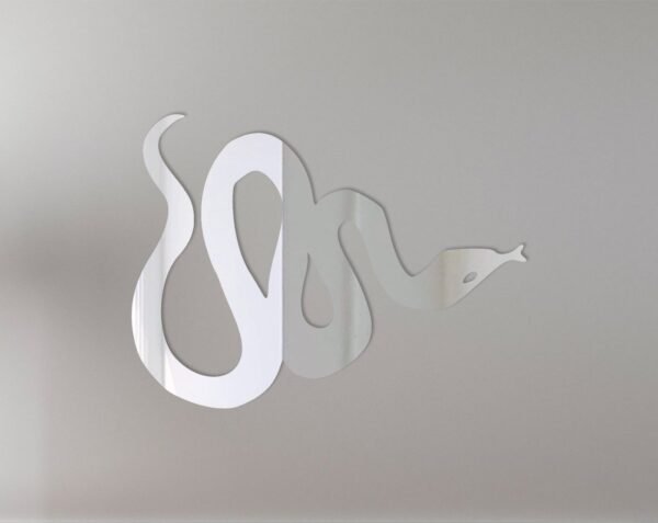 Snake-shaped mirror with 'Snake 2' text in neon lights.