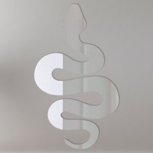 Curved mirror with snake frame design on white background.