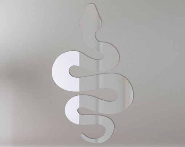 Curved mirror with snake frame design on white background.