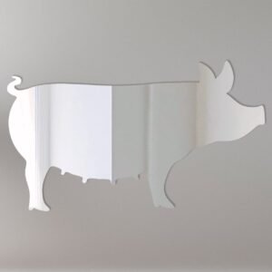 Decorative 'Sow Mirror Sign' with reflective pig design and rustic frame.