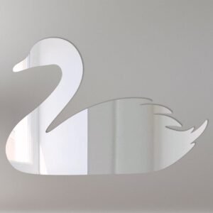 Decorative mirror shaped like a swan with reflective surface.