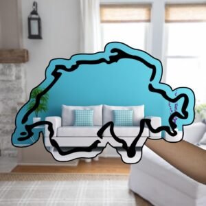 Mirror shaped like Switzerland's outline with a minimalistic design.