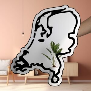 Minimalistic mirror shaped like the Netherlands outline