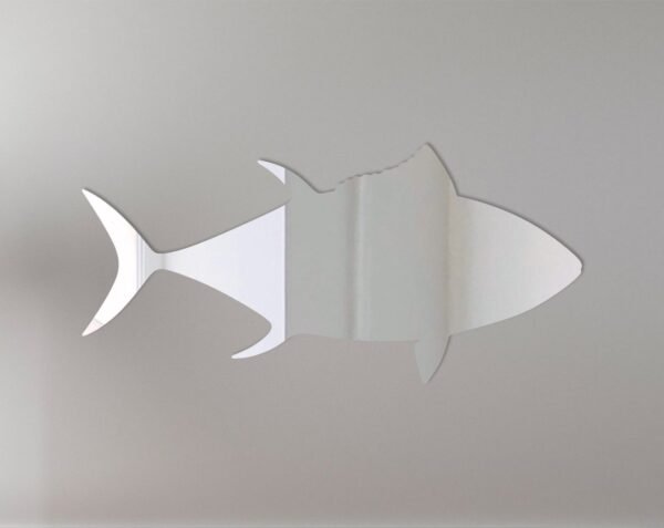 Tuna-shaped mirror with 'Welcome Aboard' text in nautical style.