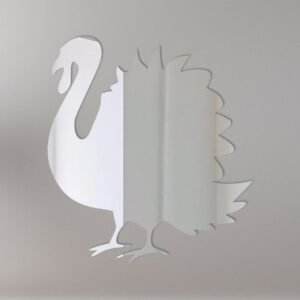 Three-panel reflective turkey-shaped mirror for home decor.