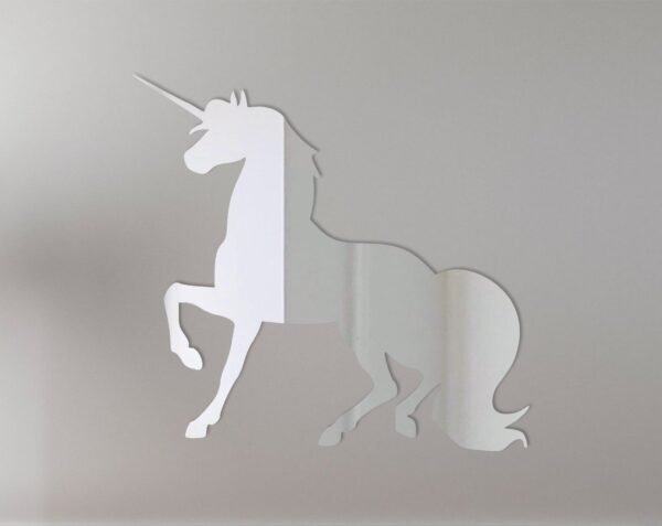 Decorative mirror sign with a unicorn design and the number '1'.