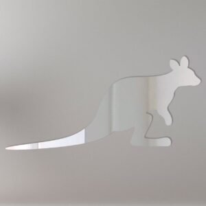 Wall-mounted mirror shaped like a wallaby with sign holder.