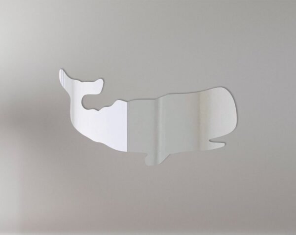 Decorative mirror shaped like a whale with the text 'Whale 1'.