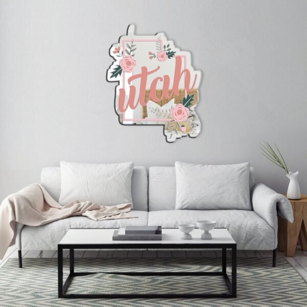 Utah Floral Mirror - Personalized Acrylic Mirror Shaped Like Utah with Floral Design