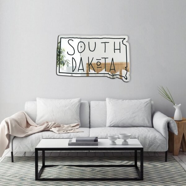 South Dakota White Painted Mirror - Custom Acrylic Mirror Shaped Like South Dakota with Text Design