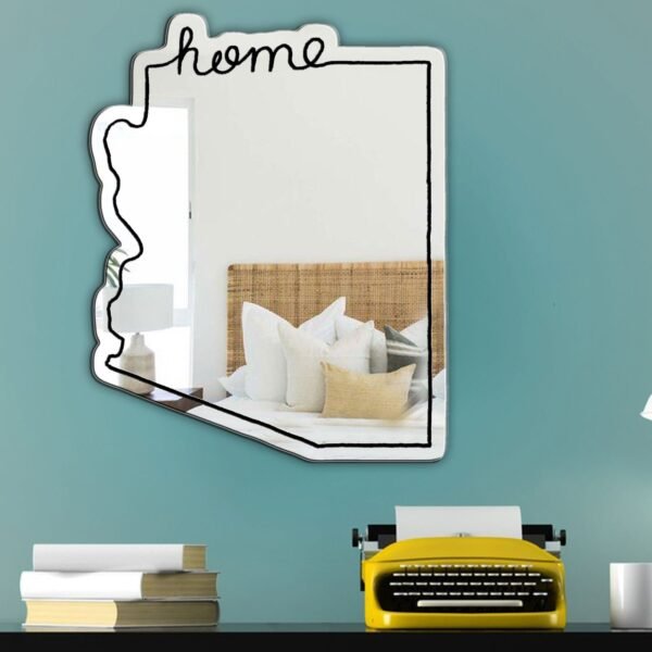 Arizona Home State Painted Mirror - Custom Acrylic Mirror Shaped Like Arizona with "Home" Design