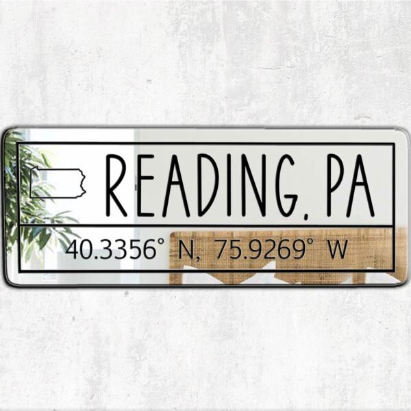 Reading Pennsylvania Coordinates Mirror Custom Acrylic Mirror with Reading's Geographic Coordinates