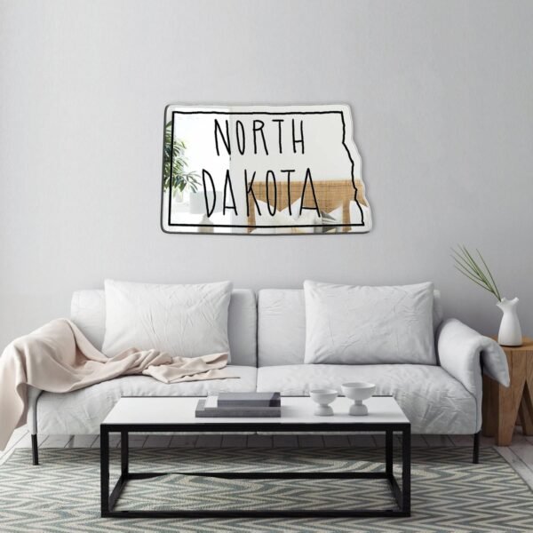 North Dakota - Text With White Irregular Shape Mirror