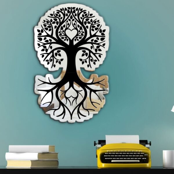 "Irregular-shaped mirror featuring a Tree of Life design"