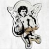 "Mirror featuring an angel design"