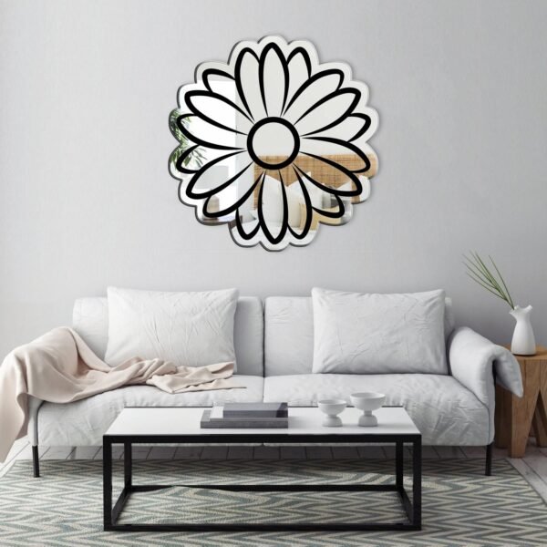 "Mirror featuring a daisy flower design"