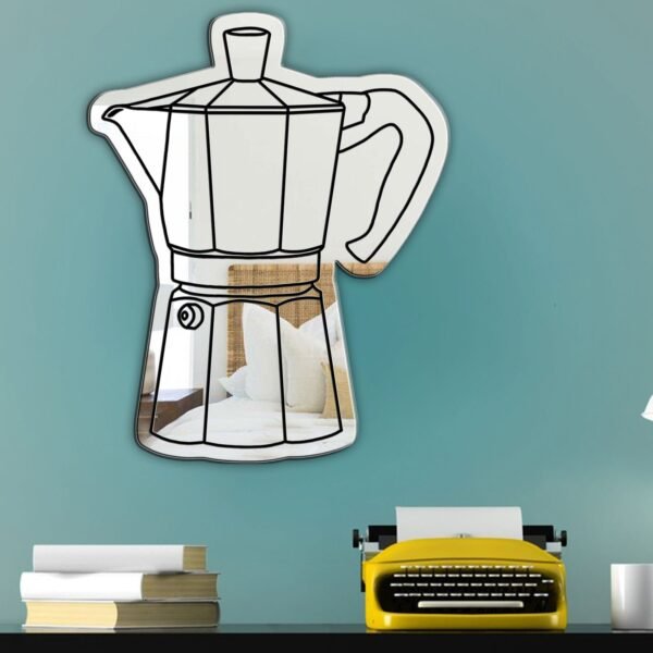 "Mirror featuring a design of a moka pot coffee maker"