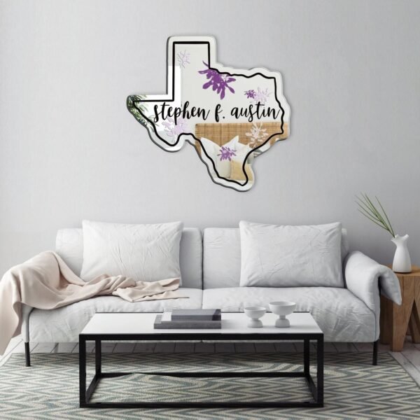 "Mirror featuring the SFA (Stephen F. Austin) logo and Texas design"