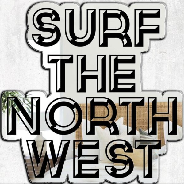 Mirror featuring a design inspired by surfing in the Northwest