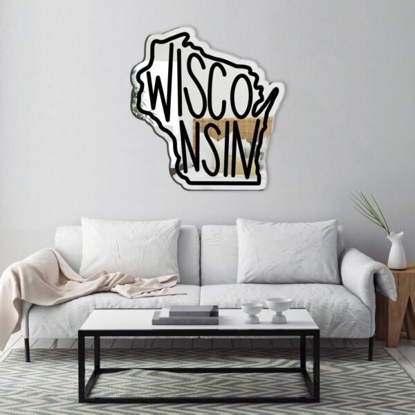 Mirror featuring the outline of Wisconsin for home decor