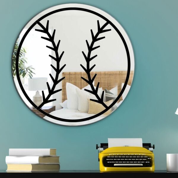 Mirror featuring a design inspired by baseball