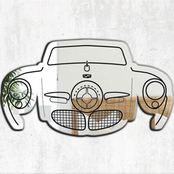 Frameless mirror featuring a black graphic design of the 1950 Studebaker Champion classic car