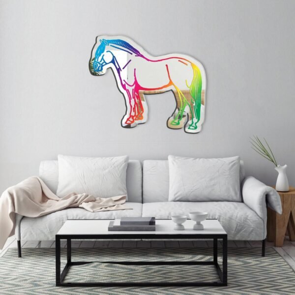 Adhesive mirror featuring a colorful rainbow horse design