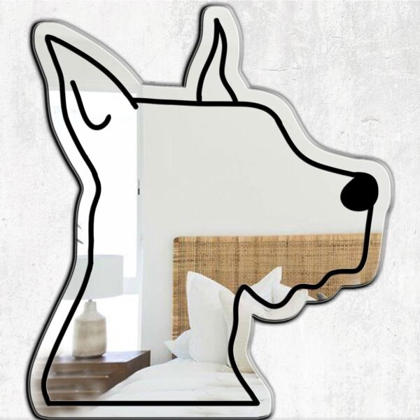 Adhesive mirror featuring a design of a Great Dane dog