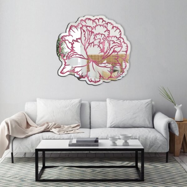 Adhesive mirror featuring a delicate peony flower design