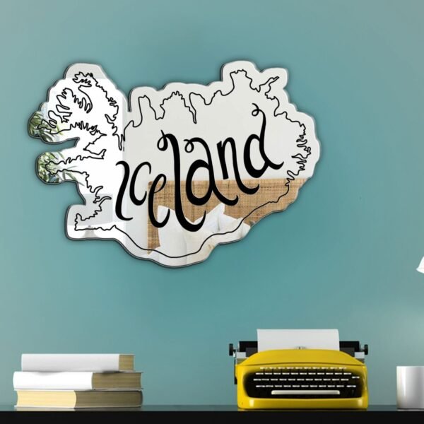 Wall-mounted mirror featuring a design inspired by Iceland