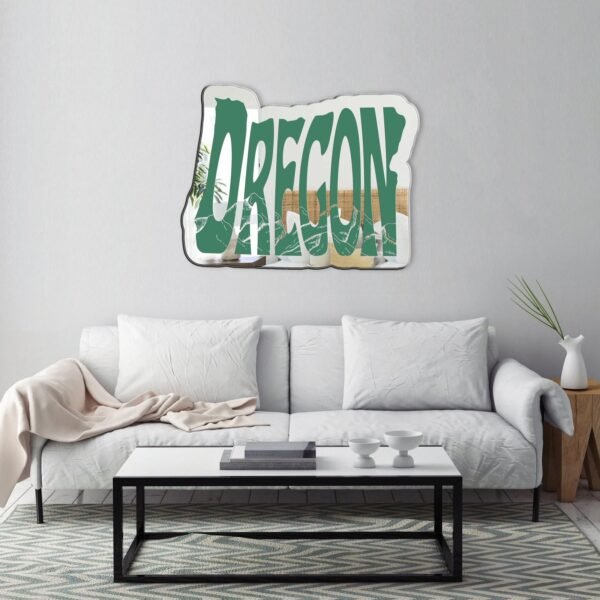 Wall-mounted mirror featuring a design inspired by Oregon State and the Pacific Northwest