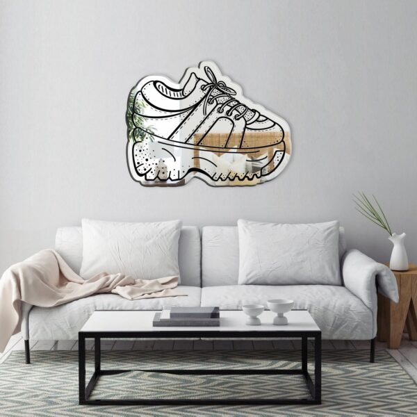 Mirror featuring a black and white design of a platform sneaker inspired by 90s Spice Girls Y2K fashion