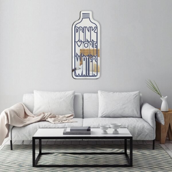 Mirror featuring the phrase 'Drink More Water' with a bottle graphic in navy color