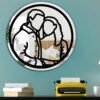 Mirror featuring a minimalist custom-painted drawing of Claire and Jamie Fraser from Outlander