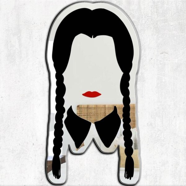 Mirror featuring a unique painted design inspired by the OG Wednesday Addams character