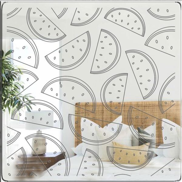 Mirror featuring a unique painted pattern of watermelon slices with a cute seamless background