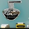 Mirror featuring a simple black and white contemporary ramen art design