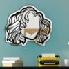 Mirror featuring a personalized design of a short bob hairstyle with curly and wavy hair
