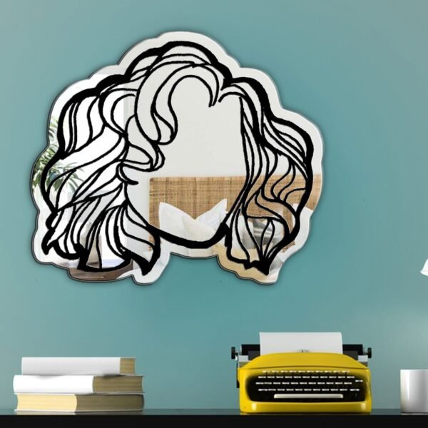 Mirror featuring a personalized design of a short bob hairstyle with curly and wavy hair