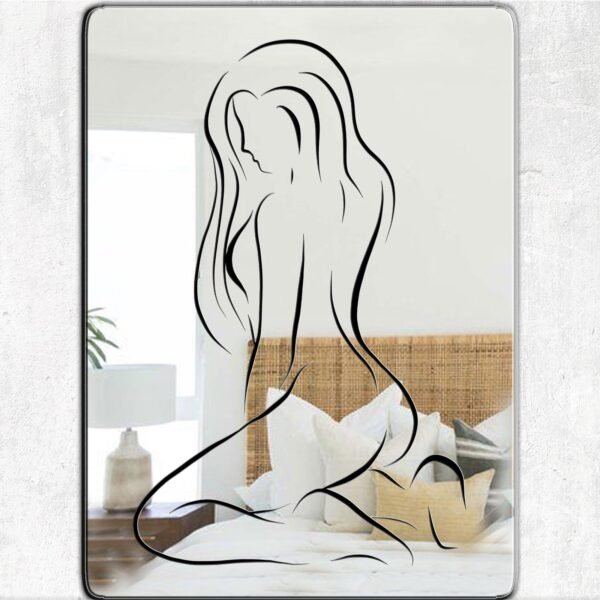 Mirror featuring a stylish and elegant design of a confident female figure