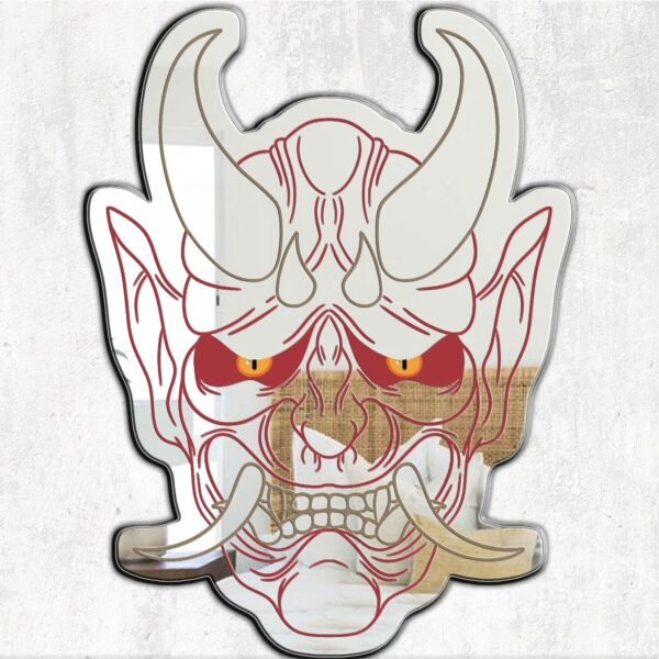 Mirror featuring a vibrant and colorful design of an Oni, a mythical creature from Japanese folklore