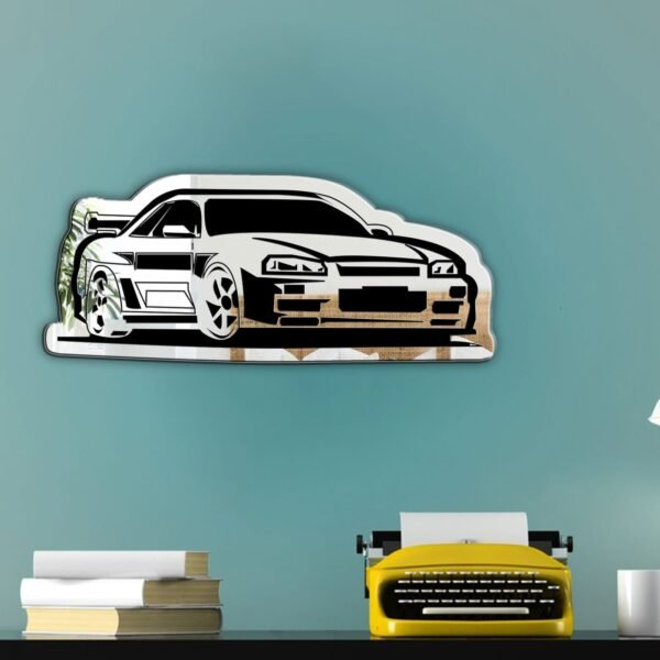 Mirror featuring a stylish black illustration of a car