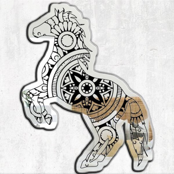 Mirror featuring a black mandala drawing of a horse