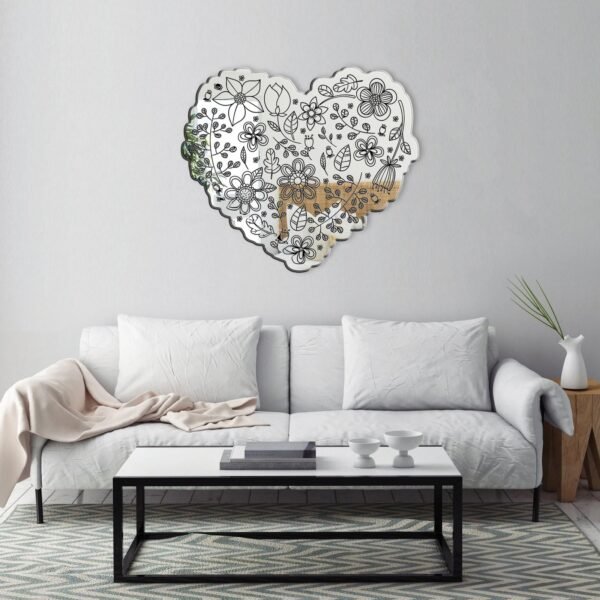 Black Floral Heart Decorative Mirror - Custom Acrylic Mirror with Floral Heart Design