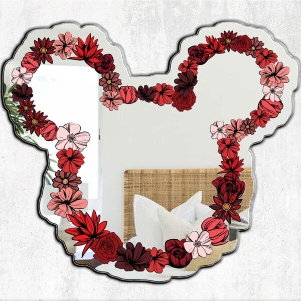 Mickey Floral Decorative Mirror - Custom Acrylic Mirror Featuring Floral Mickey Mouse Design